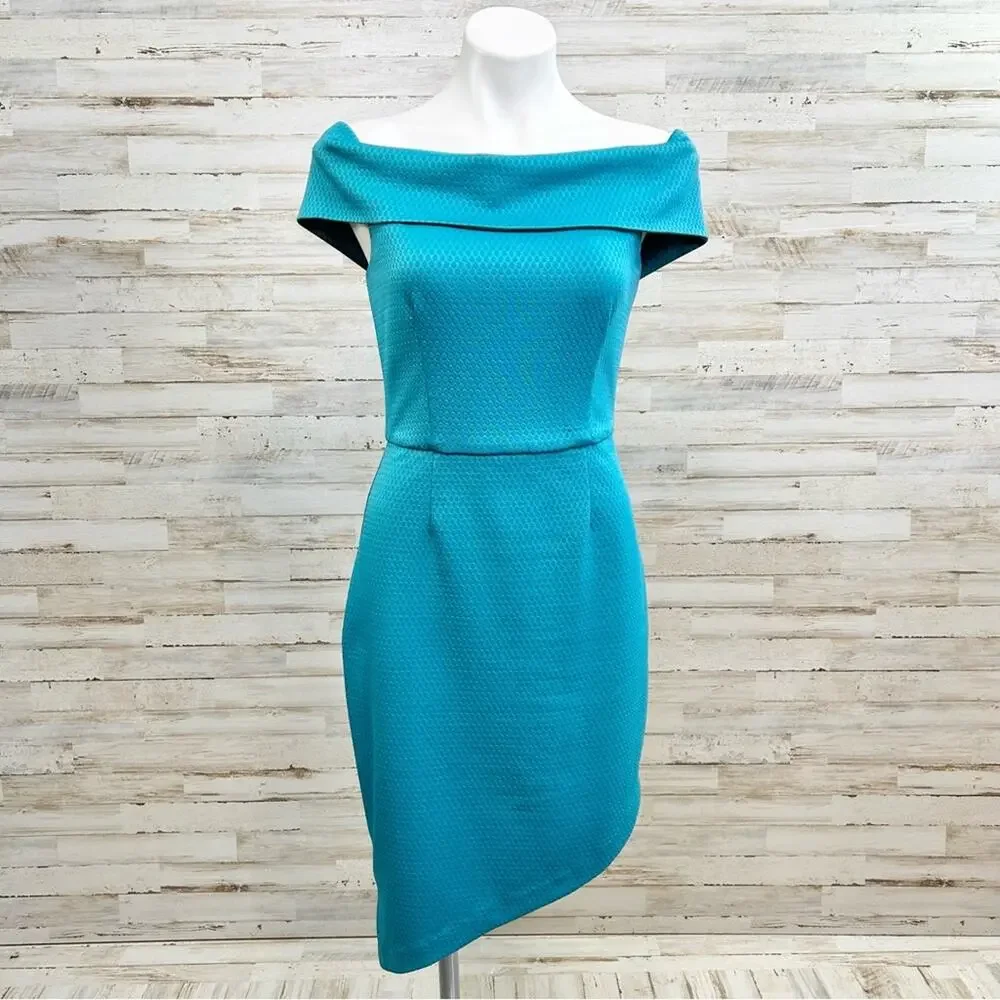 Slate & Willow Asymmetrical Off the Shoulder Dress Womens Size M Teal Jersey - Picture 2 of 16